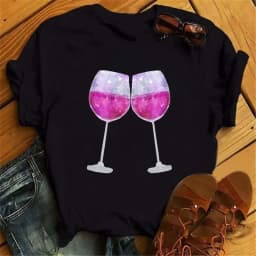 100% COTTON Women's Top Women's High Heels Wine Glass White Print Large Size Summer T-shirt Graphic T Shirts Oversized Tshirt