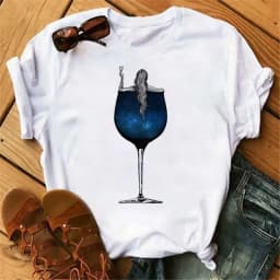 100% COTTON Women's Top Women's High Heels Wine Glass White Print Large Size Summer T-shirt Graphic T Shirts Oversized Tshirt