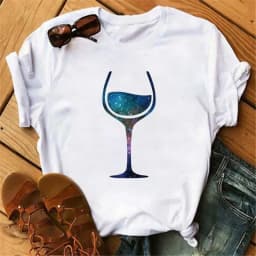 100% COTTON Women's Top Women's High Heels Wine Glass White Print Large Size Summer T-shirt Graphic T Shirts Oversized Tshirt