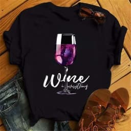 100% COTTON Women's Top Women's High Heels Wine Glass White Print Large Size Summer T-shirt Graphic T Shirts Oversized Tshirt