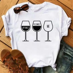 100% COTTON Women's Top Women's High Heels Wine Glass White Print Large Size Summer T-shirt Graphic T Shirts Oversized Tshirt