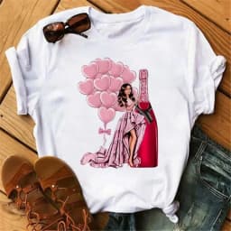 100% COTTON Women's Top Women's High Heels Wine Glass White Print Large Size Summer T-shirt Graphic T Shirts Oversized Tshirt