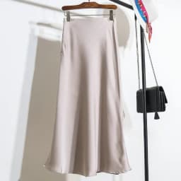 Women's Long Skirt 2026 New Fashion Satin Skirt Office Lady Elastic Waist Solid Champagne Purple Red Silk A-LINE Skirt for Women