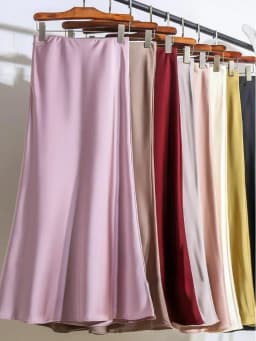 Women's Long Skirt 2026 New Fashion Satin Skirt Office Lady Elastic Waist Solid Champagne Purple Red Silk A-LINE Skirt for Women