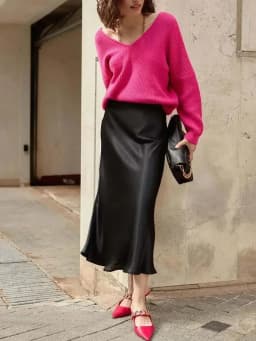 Women's Long Skirt 2026 New Fashion Satin Skirt Office Lady Elastic Waist Solid Champagne Purple Red Silk A-LINE Skirt for Women