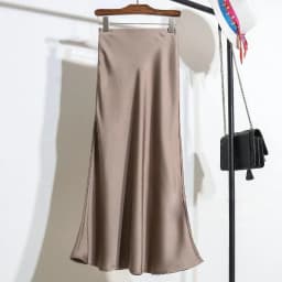 Women's Long Skirt 2026 New Fashion Satin Skirt Office Lady Elastic Waist Solid Champagne Purple Red Silk A-LINE Skirt for Women