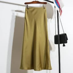 Women's Long Skirt 2026 New Fashion Satin Skirt Office Lady Elastic Waist Solid Champagne Purple Red Silk A-LINE Skirt for Women