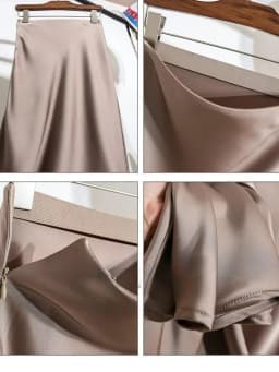Women's Long Skirt 2026 New Fashion Satin Skirt Office Lady Elastic Waist Solid Champagne Purple Red Silk A-LINE Skirt for Women