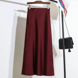 Women's Long Skirt 2026 New Fashion Satin Skirt Office Lady Elastic Waist Solid Champagne Purple Red Silk A-LINE Skirt for Women