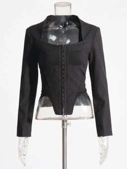TWOTWINSTYLE Solid Slimming Sexy Irregular Coats For Women Square Collar Long Sleeve Temperament Jackets Female Fashion 2023 New