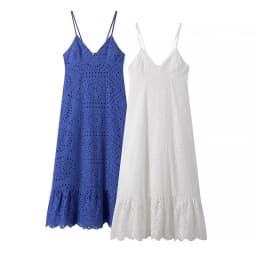 YENKYE Sexy Backless Hollow Out Embroidery Spaghetti Strap Dress Women V Neck A-line Midi Summer Dresses Party Robe