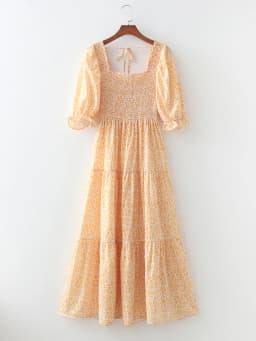 GypsyLady Boho Floral Chic Maxi Dresse Yellow Elegant Backless Lace Up Sexy Summer Party Women Vocation Casual Ladies Dress New