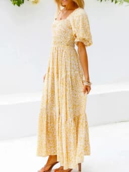 GypsyLady Boho Floral Chic Maxi Dresse Yellow Elegant Backless Lace Up Sexy Summer Party Women Vocation Casual Ladies Dress New