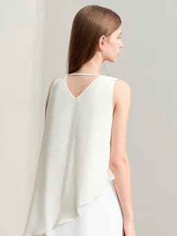 Amii Minimalism 2026 Women Dresses Summer New Vacation Style V-neck Spliced Chiffon Female Sleeveless Loose Dress 12452102