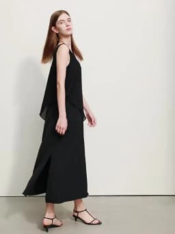 Amii Minimalism 2026 Women Dresses Summer New Vacation Style V-neck Spliced Chiffon Female Sleeveless Loose Dress 12452102