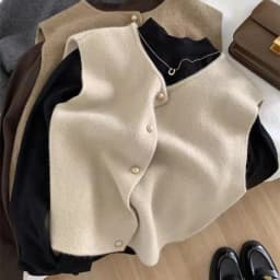 Crew Neck Women's Korean Solid Button Short Sleeve Cardigan Coats Sweater Knitted Sleeveless Ladies Elegant Tanks Bottoming