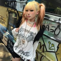Karrram Japanese Y2k Tattoo Print Tops Trashy 2000s Style Skull Long Sleeve T-shirt Grunge Gothic Streetwear Vintage Harajuku