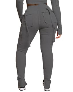 Cargo Pant Women Long Pants Sexy Slim Fit Casual Drawstring Splice Button Pocket Straight Trousers Lace Up High Elastic Waist