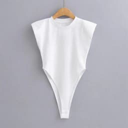Sexy tops women 2024 Summer one-pieces bodycon bodysuit padded shoulder bodysuit black sleeveless body suits for women white