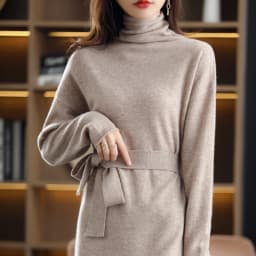 26 The New Pullover 100% Wool Ladies Dress Solid Color Long-Sleeved Knitted Fashion Slim Long High-Neck Cashmere Dress Sweate