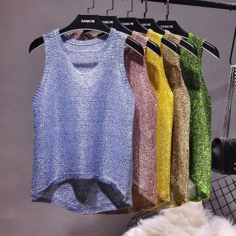Tops Women 2024 Womens Fashion Korean Tank Top Heart Cut Out Top Sexy Hollow Out Bright Piece of Knitting Condole Belt Vest