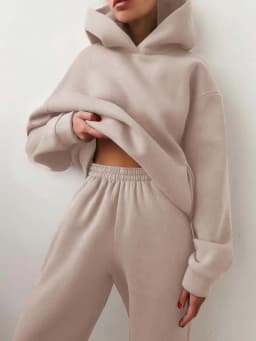 Women Tracksuit Hoodies Casual Solid Long Sleeve Fleece Warm Hooded Sportswear Suit Hoody Pullovers Long Pant Two Pieces Sets