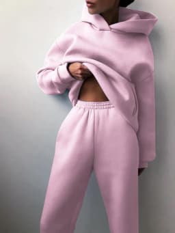 Women Tracksuit Hoodies Casual Solid Long Sleeve Fleece Warm Hooded Sportswear Suit Hoody Pullovers Long Pant Two Pieces Sets
