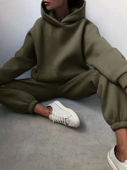 Women Tracksuit Hoodies Casual Solid Long Sleeve Fleece Warm Hooded Sportswear Suit Hoody Pullovers Long Pant Two Pieces Sets