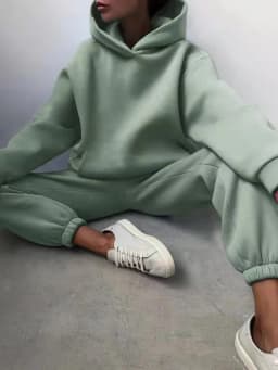 Women Tracksuit Hoodies Casual Solid Long Sleeve Fleece Warm Hooded Sportswear Suit Hoody Pullovers Long Pant Two Pieces Sets