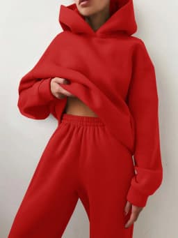 Women Tracksuit Hoodies Casual Solid Long Sleeve Fleece Warm Hooded Sportswear Suit Hoody Pullovers Long Pant Two Pieces Sets