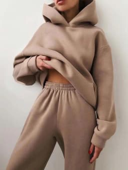 Women Tracksuit Hoodies Casual Solid Long Sleeve Fleece Warm Hooded Sportswear Suit Hoody Pullovers Long Pant Two Pieces Sets