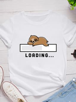 Loading Sloth Print Women T Shirt Short Sleeve O Neck Loose Women Tshirt Ladies Tee Shirt Tops Clothes Camisetas Mujer
