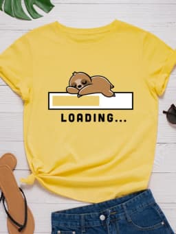 Loading Sloth Print Women T Shirt Short Sleeve O Neck Loose Women Tshirt Ladies Tee Shirt Tops Clothes Camisetas Mujer