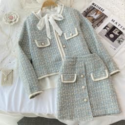 2026 Autumn 2 Pieces Set Elegant Fashion Vintage Plaid Tweed Long Sleeve Jackets Coat + Irregular A-Line Mini Skirts Femame Suit