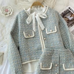 2026 Autumn 2 Pieces Set Elegant Fashion Vintage Plaid Tweed Long Sleeve Jackets Coat + Irregular A-Line Mini Skirts Femame Suit