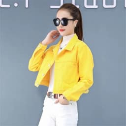 Jeans Jacket and Coats for Women 2021 Autumn Casual Short Denim Jacket Pink Yellow Pockets Lady Denim Coat Outerwear Clothes