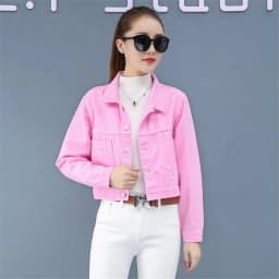 Jeans Jacket and Coats for Women 2021 Autumn Casual Short Denim Jacket Pink Yellow Pockets Lady Denim Coat Outerwear Clothes