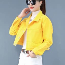 Jeans Jacket and Coats for Women 2021 Autumn Casual Short Denim Jacket Pink Yellow Pockets Lady Denim Coat Outerwear Clothes