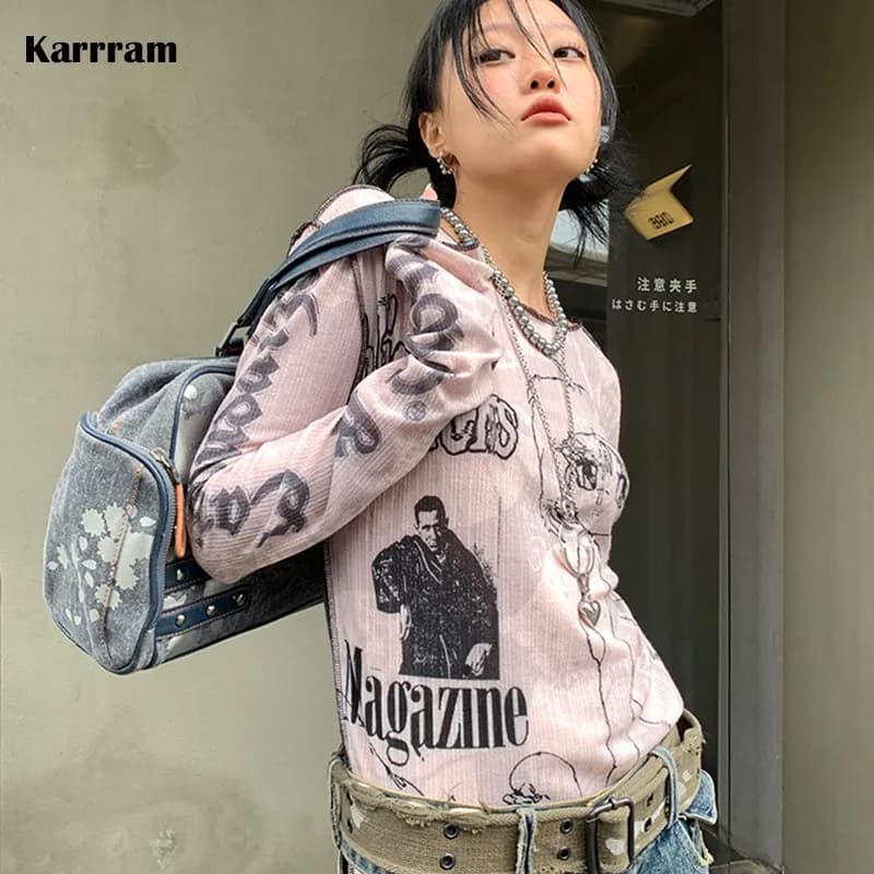 Karrram Y2k Aesthetics T-shirt Grunge Fairycore Harajuku Tshirt Japanese Cartoon Print Tee Shirts Korean Fashion Tops E-girl 00s