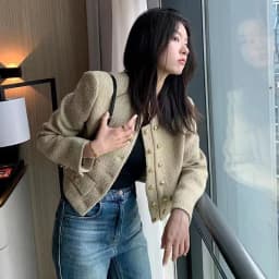 Lucyever Vintage Women's Tweed Jackets Elegant Chic Double-Breasted with Pocket Jacket Ladies Korean Fashion O-Neck Short Coat
