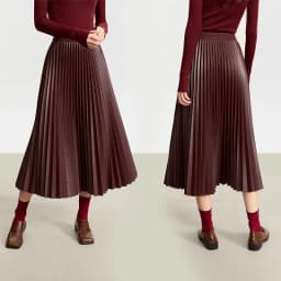 AMII Minimalist Retro Fashion Women Skirts 2024 Winter New A-line Pleated PU Simple Office Lady Leather Skirt Female 12323021