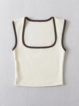 Woman Fashion Slim Solid Contrust Camis Casual Sleeveless Tanks Square Collar Crop Tops Clothing Streetwear Mujer 2024 Y2k