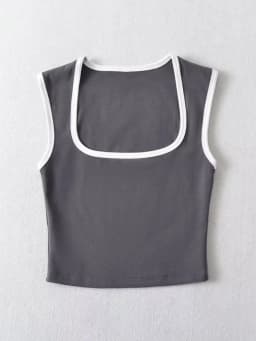 Woman Fashion Slim Solid Contrust Camis Casual Sleeveless Tanks Square Collar Crop Tops Clothing Streetwear Mujer 2024 Y2k
