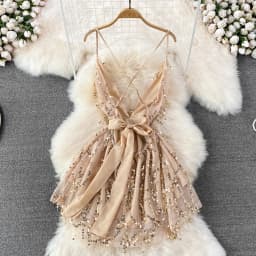 V sequined advanced evening dress sexy high waist thin sleeveless back dress summer