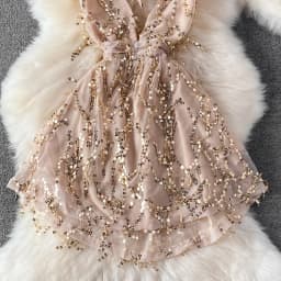 V sequined advanced evening dress sexy high waist thin sleeveless back dress summer