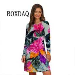 Flower Power Women Dress Retro Hippie 60s Elegant Long Sleeve Loose Dress Casual Fashion Oversized Autumn Woman Print Mini Dress