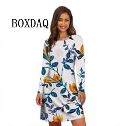 Flower Power Women Dress Retro Hippie 60s Elegant Long Sleeve Loose Dress Casual Fashion Oversized Autumn Woman Print Mini Dress