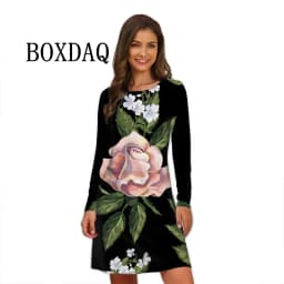 Flower Power Women Dress Retro Hippie 60s Elegant Long Sleeve Loose Dress Casual Fashion Oversized Autumn Woman Print Mini Dress