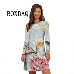 Flower Power Women Dress Retro Hippie 60s Elegant Long Sleeve Loose Dress Casual Fashion Oversized Autumn Woman Print Mini Dress
