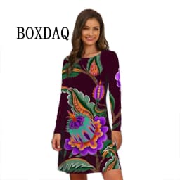 Flower Power Women Dress Retro Hippie 60s Elegant Long Sleeve Loose Dress Casual Fashion Oversized Autumn Woman Print Mini Dress